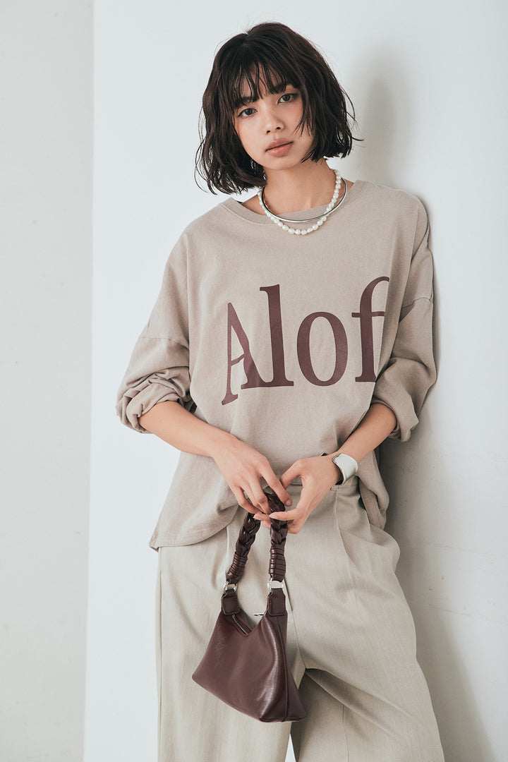 [SET]裾センタードロストロゴプリントワイドTシャツ+センタープレスセミワイドパンツ(2set)