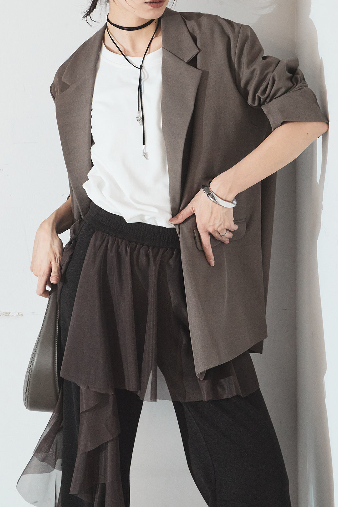 [SET]ルーズシルエットダブルテーラードジャケット+ストレッチロングTシャツ(2set)