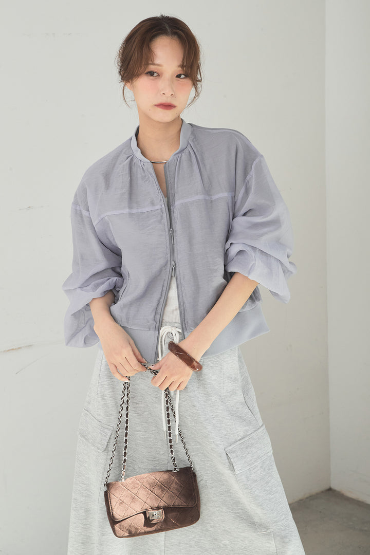 [SET]シアー×ポンチブルゾン+リラックススウェットスカート(2set)