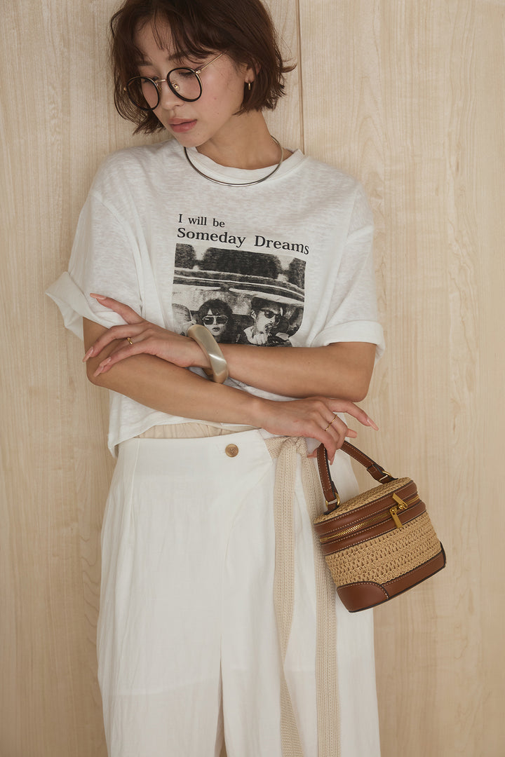 [SET]グラフィックサムデイワイドクロップドT+異素材ベルト付きラップ風ニュアンスワイドパンツ(2set)