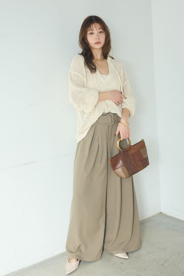 【即納】ミックスメッシュキーネックプルオーバー