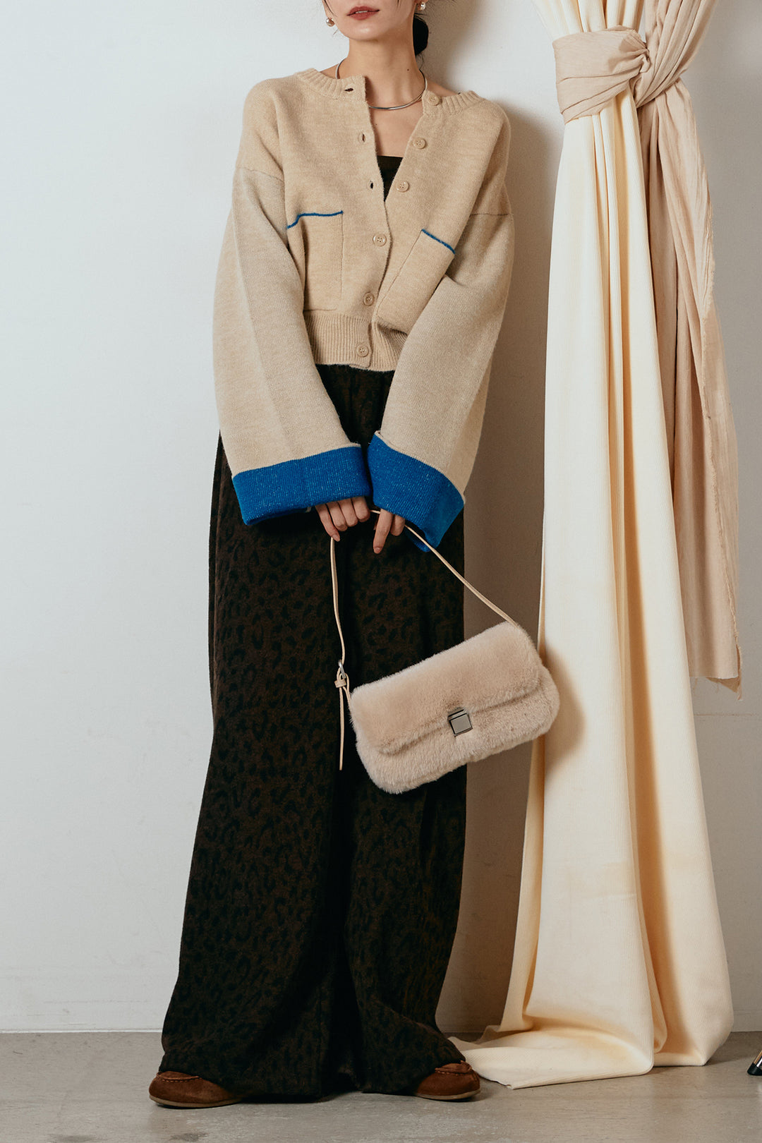 [SET]アルパカタッチダブルフェイスカーディガン+レオパードジャガードニットパンツ(2set)