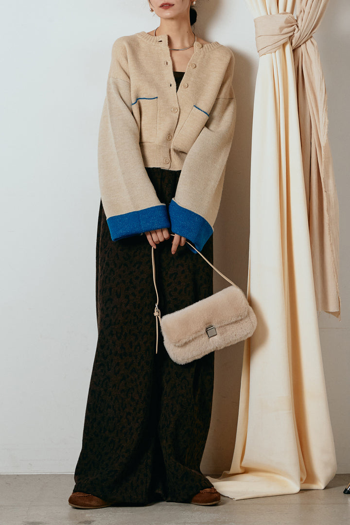 [SET]アルパカタッチダブルフェイスカーディガン+レオパードジャガードニットパンツ(2set)