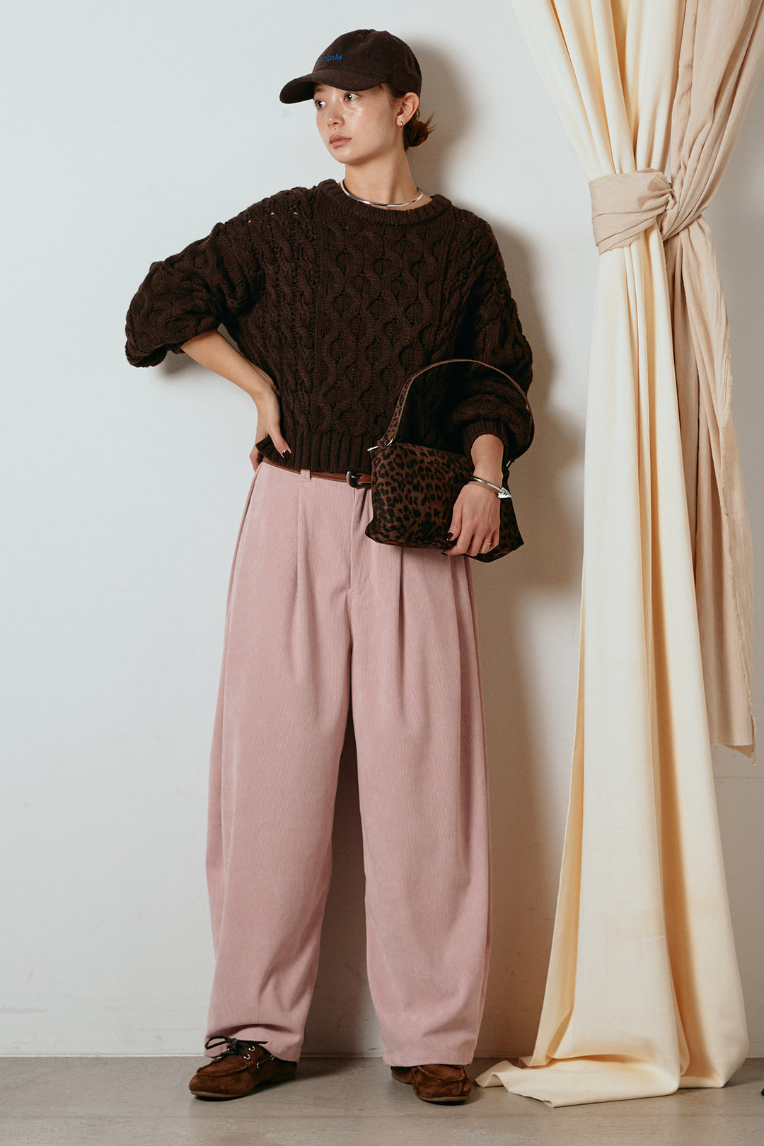 [SET]バルキーケーブルプルオーバー+コーデュロイサイドタックコクーンパンツ(2set)