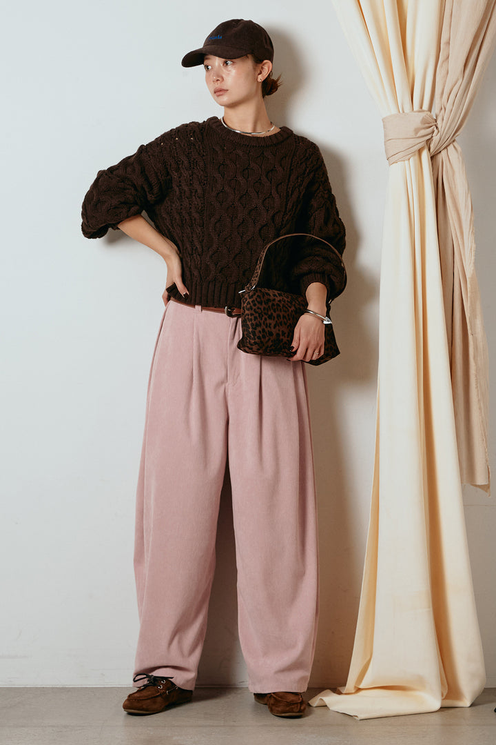 [SET]バルキーケーブルプルオーバー+コーデュロイサイドタックコクーンパンツ(2set)