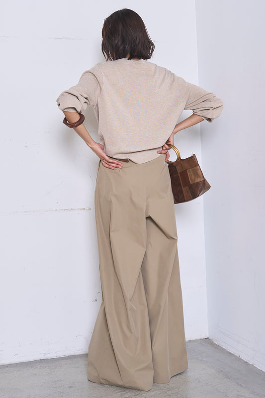 【着回しセット】[SET]リサイクルポリニュアンス釦カーデ+立体フラワー刺繍レースシャツ+ベルトループデザインハイウエストタックパンツ(3set)