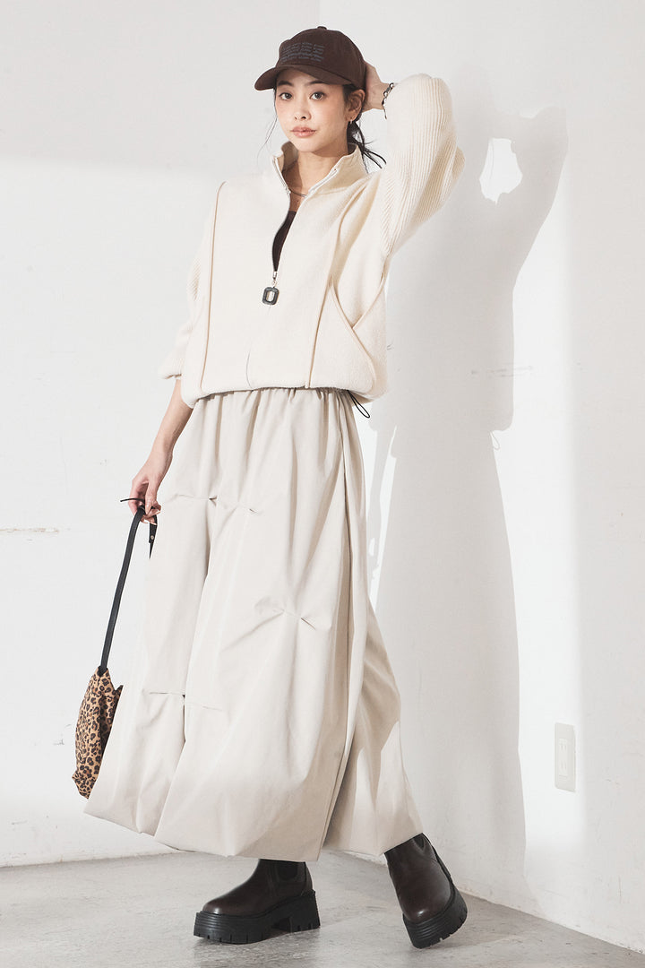 [SET]ハイネックパイピングデザインブルゾン+ランダムタックバルーンスカート(2set)