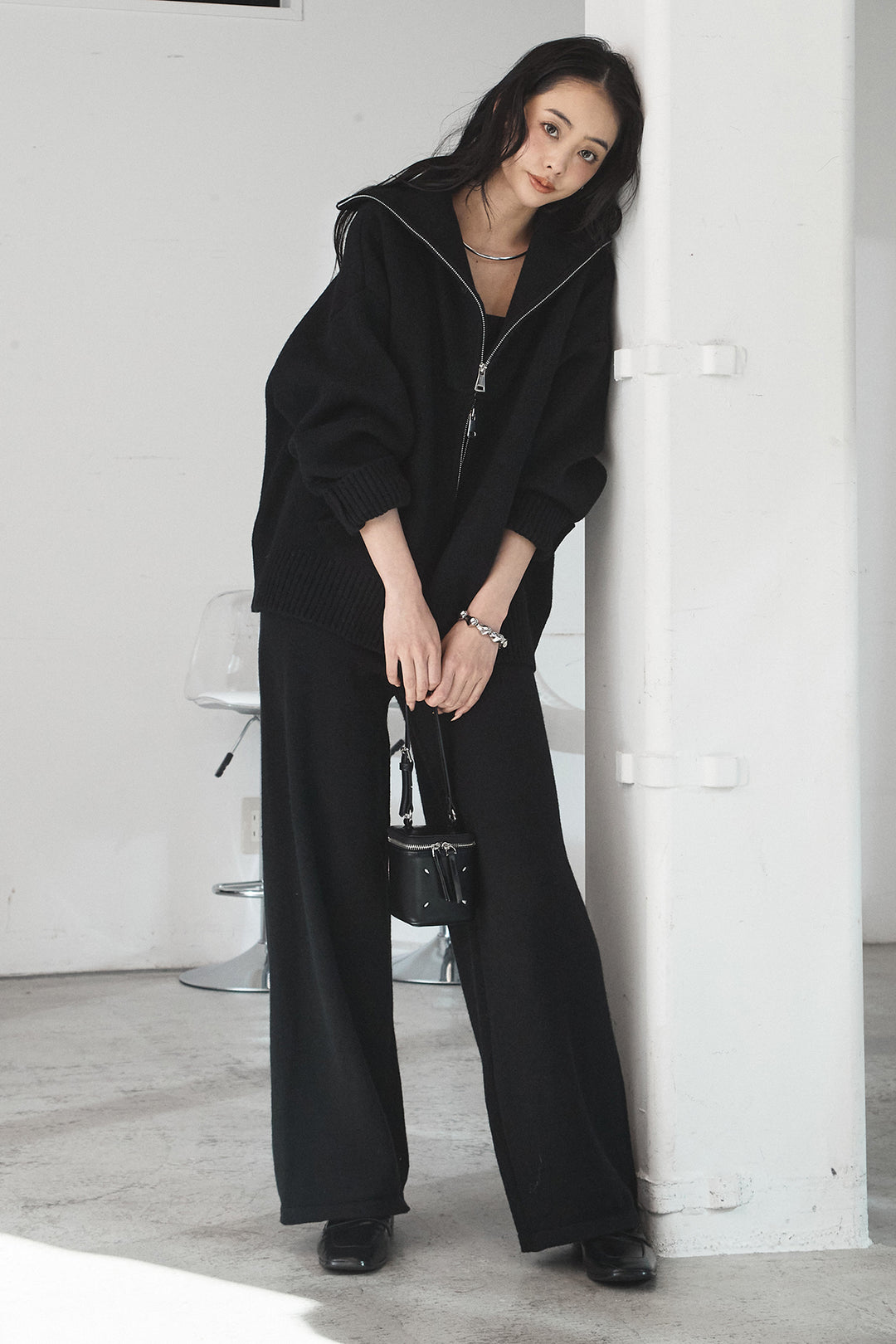 【着回しセット】[SET]ビッグカラーダブルジップニットSETUP+ストライプドッキングニットポロSETUP(2set)