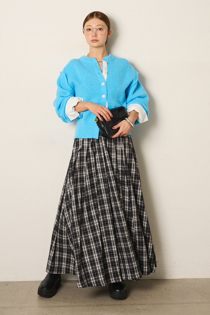 [SET]シャツドッキングニットカーディガン+ベルト付きタータンチェックプリーツスカート(2set)