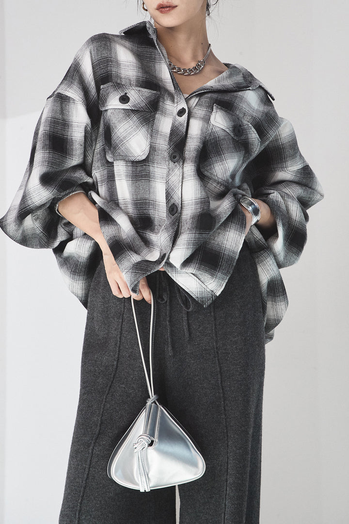 [SET]オンブレーチェックビッグシルエットCPOシャツ+センターラインニットパンツ(2set)