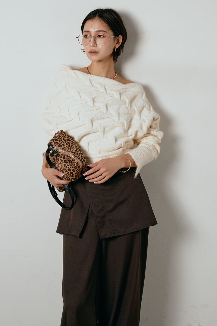 [SET]ボートネックニットトップス+ベルト付きウエストデザインパンツ(2set)