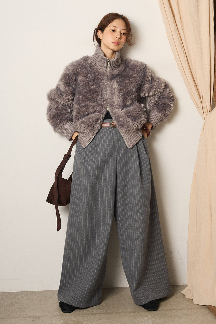 [SET]ハイネックボアブルゾン+ウールライクストライプパンツ(2set)