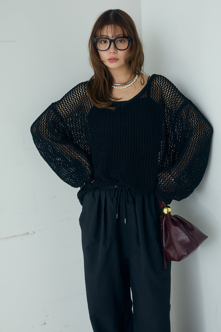 [SET]メッシュ編みビスチェセットVネックプルオーバー+シアサッカーイージーパンツ(2set)