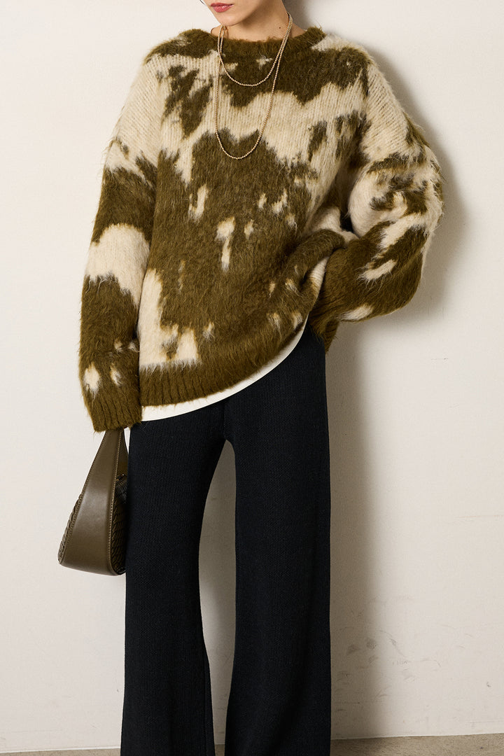 [SET]モヘアタッチマーブルニット+ワイドリブニットイージーパンツ(2set)