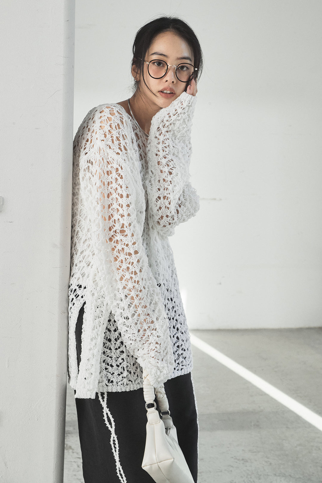 [SET]リラックスメッシュニットトップス+刺繡テープラインパンツ(2set)