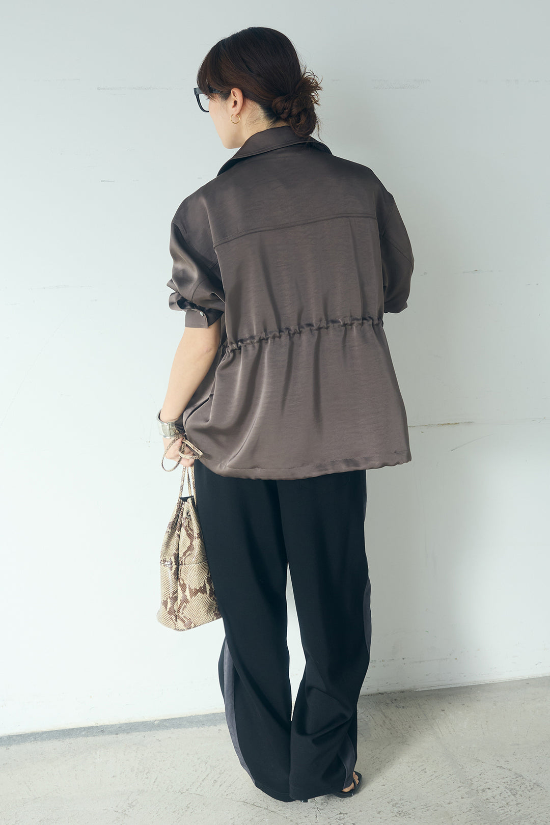 [SET]サテンライトブルゾン+異素材切り替えスウェットパンツ(2set)