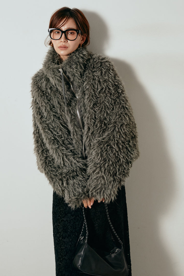 [SET]ミックスシープファースタンドブルゾン+花柄刺繍ベロアフレアスカート(2set)