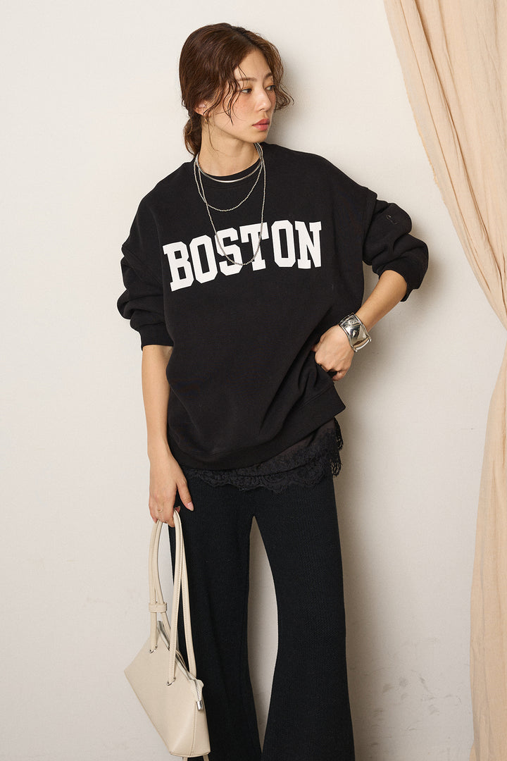 [SET]ロゴデザインルーズスウェット+ワイドリブニットイージーパンツ(2set)