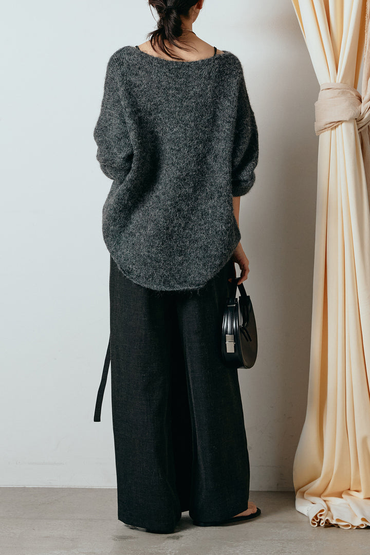 [SET]フロントロゴデザインニットトップス+ラップ巻きワイドスラックス(2set)