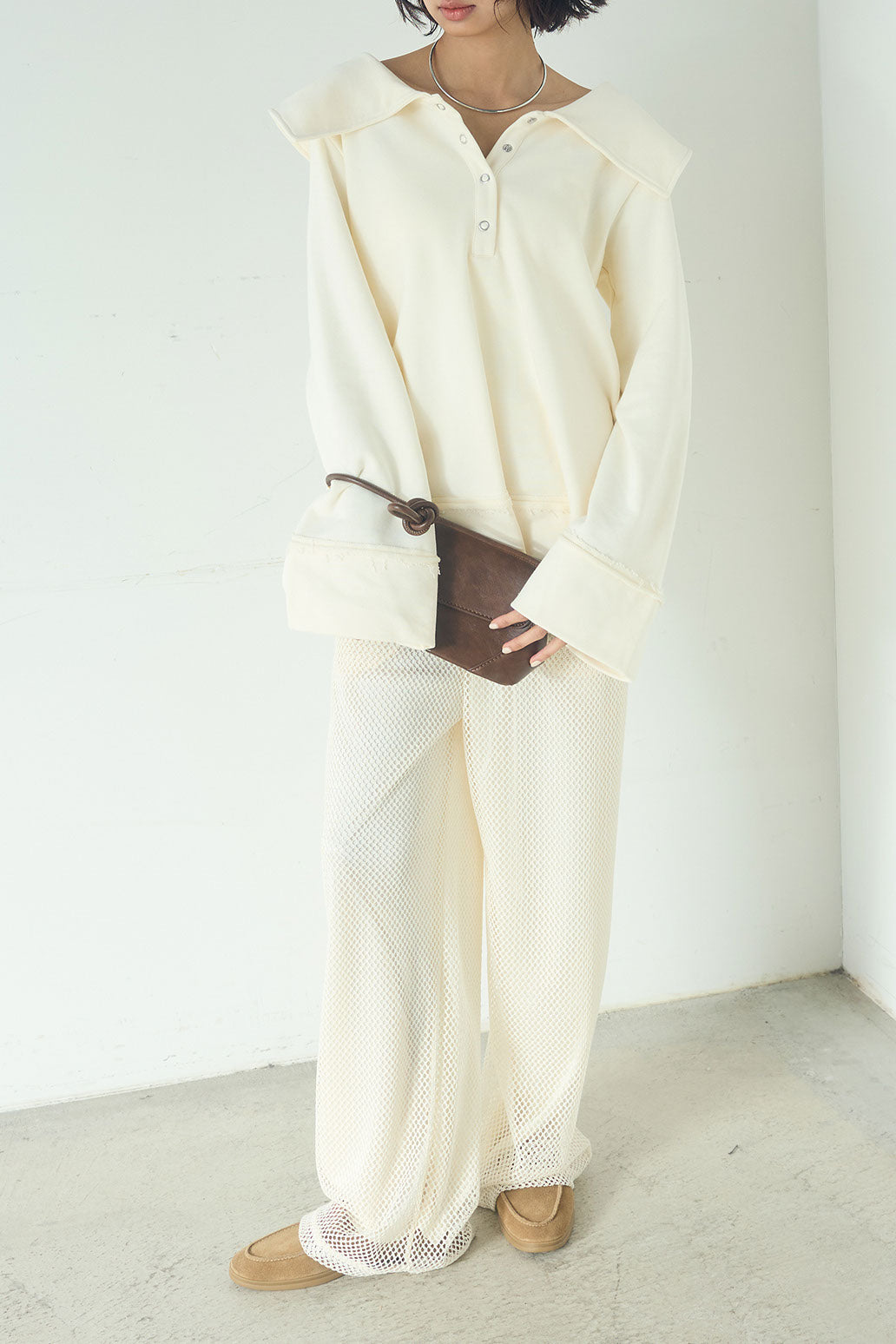 [SET]ビッグカラー2WAYスウェットトップス+メッシュリラックスパンツ(2set)