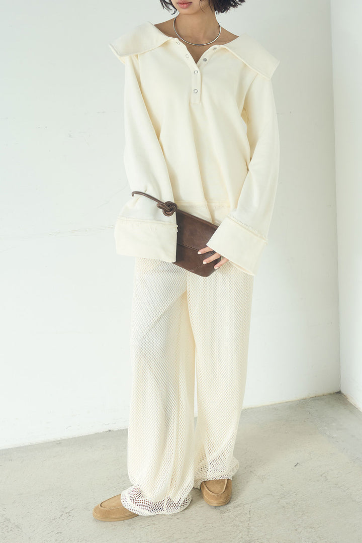 [SET]ビッグカラー2WAYスウェットトップス+メッシュリラックスパンツ(2set)