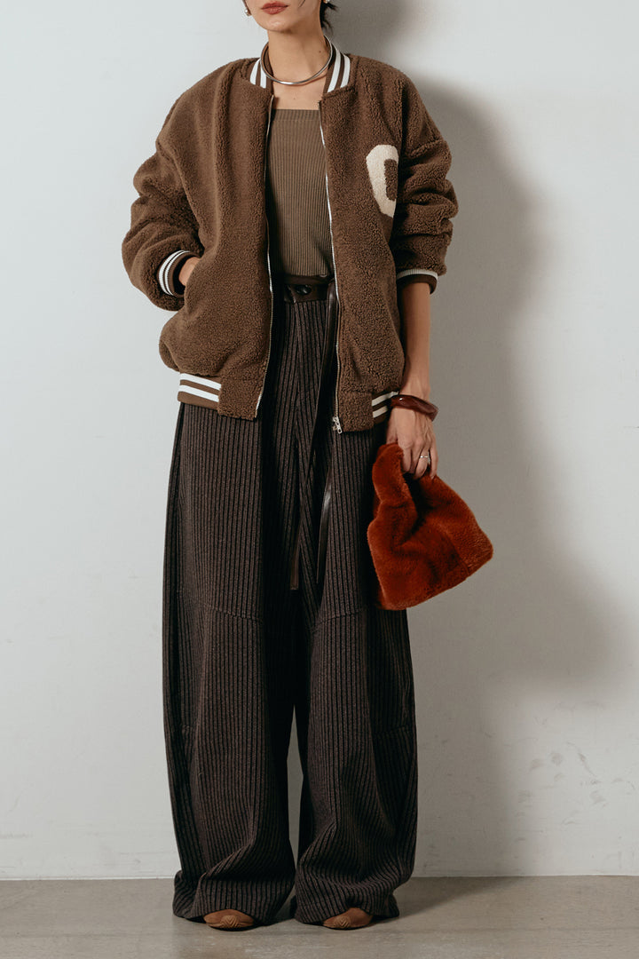 [SET]ロゴスタジャンボアブルゾン+レザーライク配色ストライプパンツ(2set)