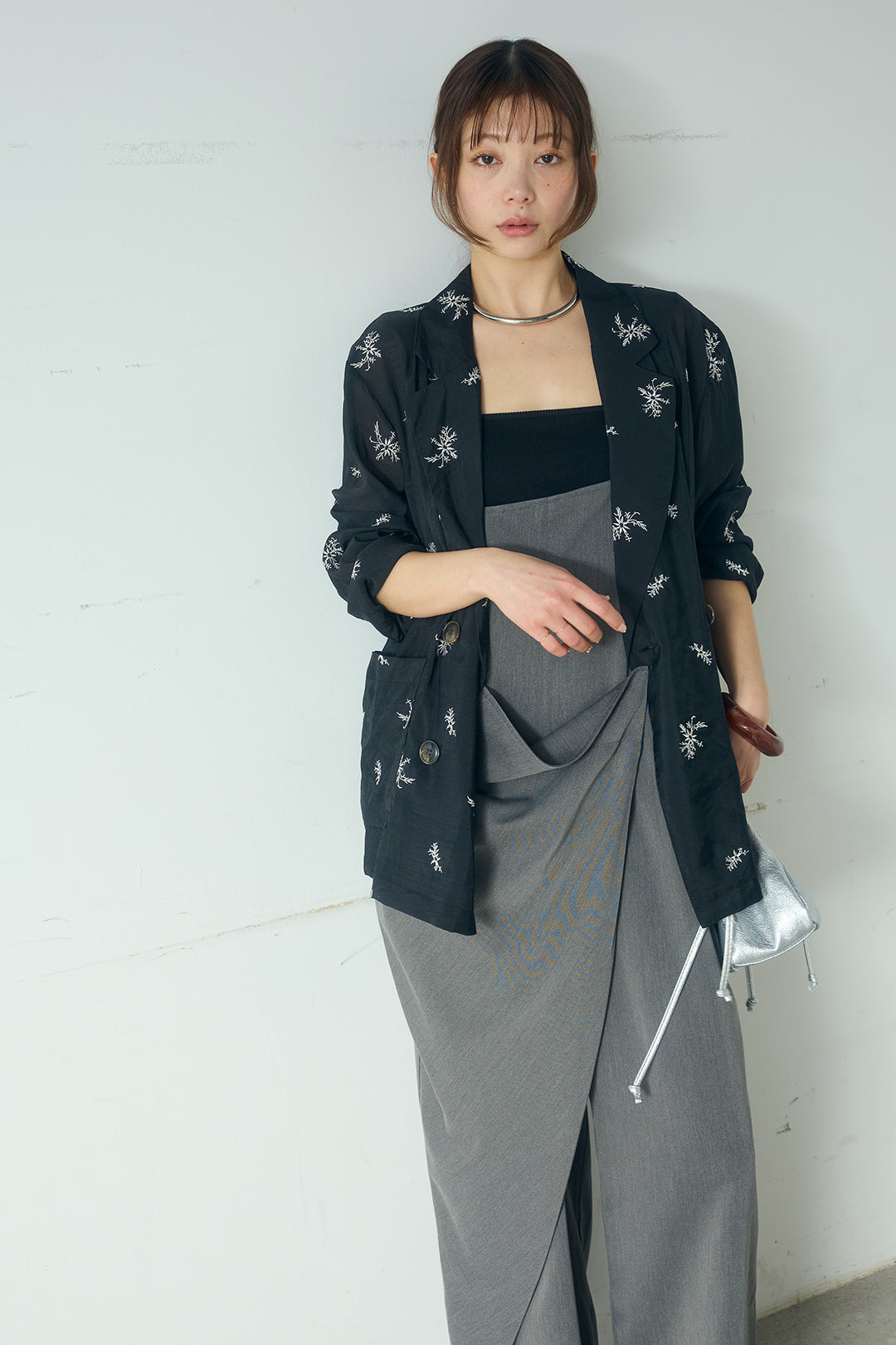 [SET]シアー刺繍ダブルジャケット+ラップオールインワン(2set)