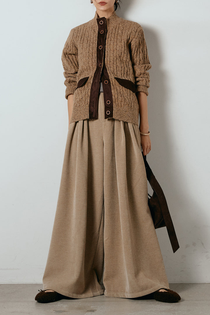 [SET]ボトルネックケーブルニットカーディガン+ベルトループコーデュロイワイドパンツ(2set)