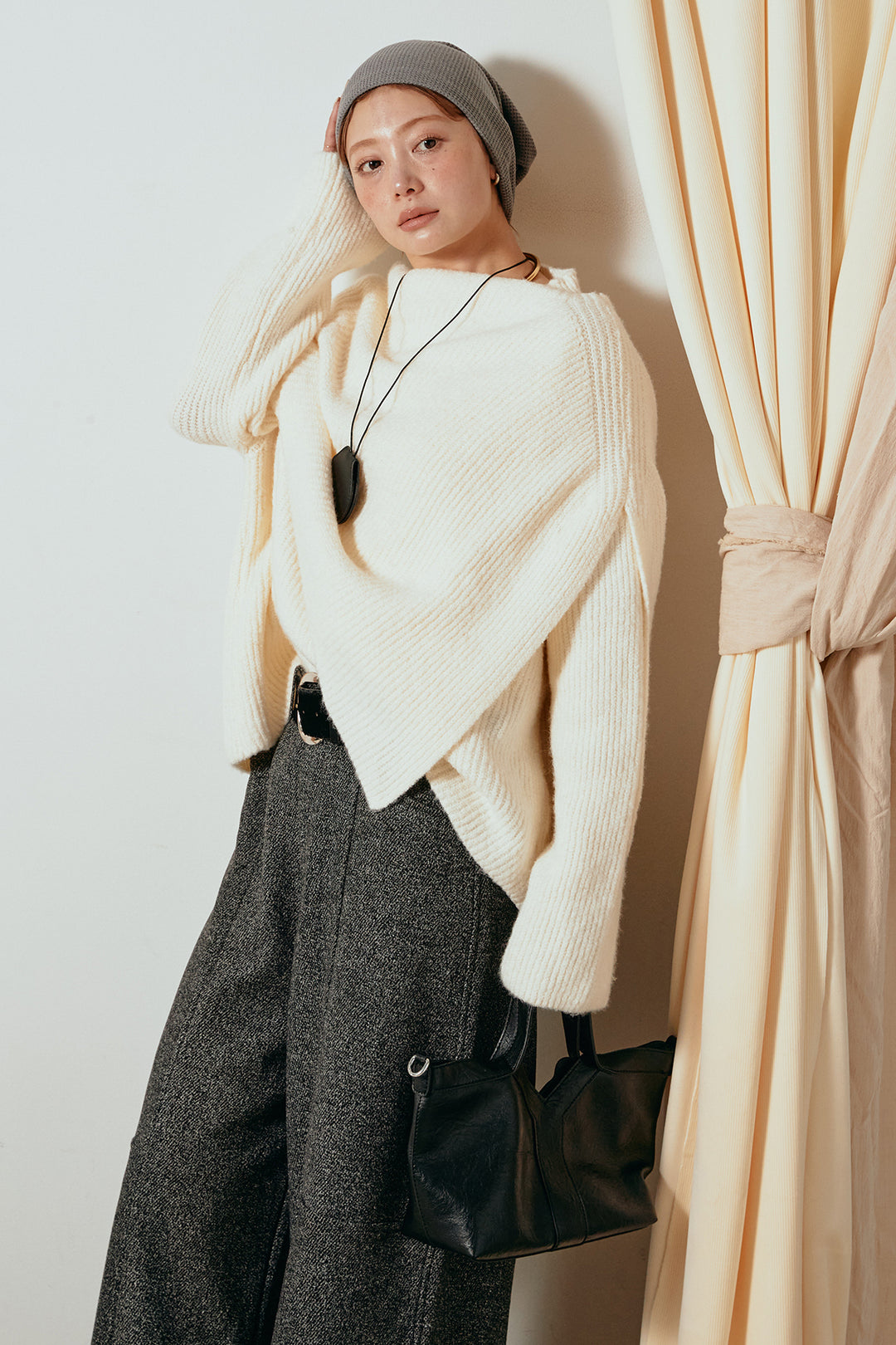 【着回しセット】[SET]ケープデザインリブニットトップス+ケープデザインリブニットトップス(2set)