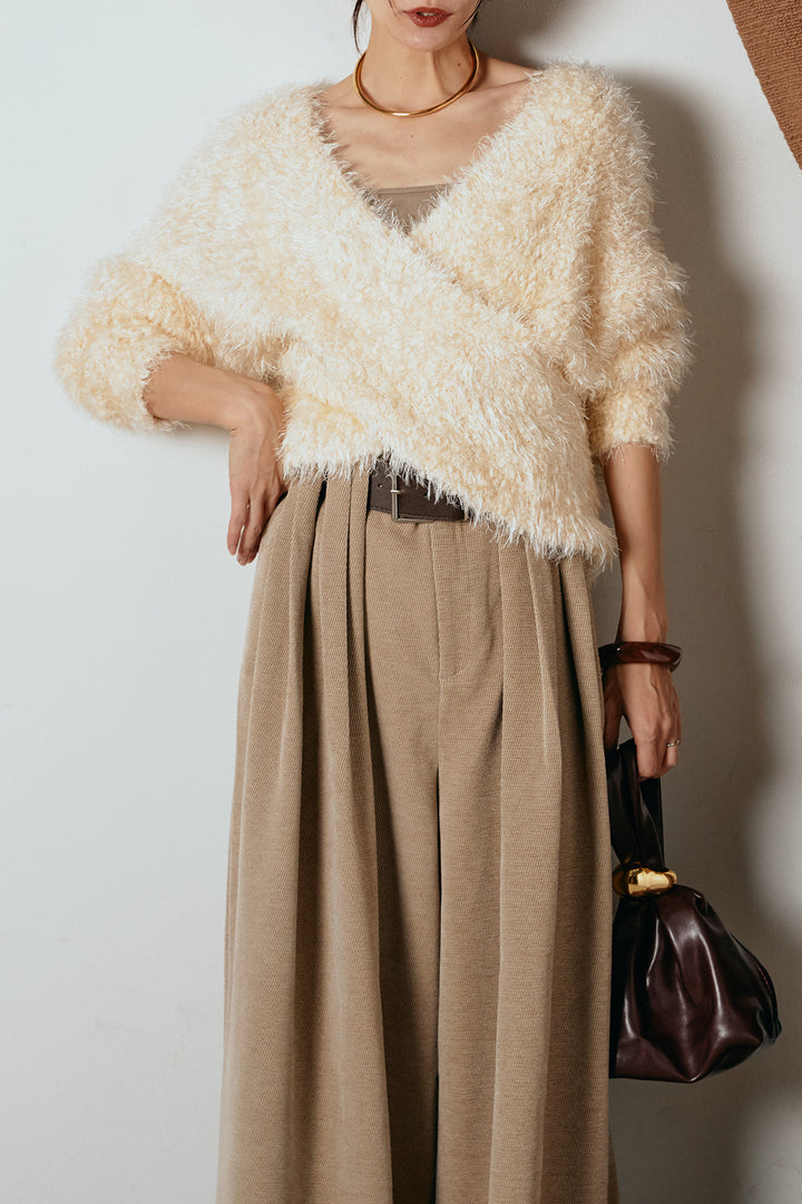 [SET]シャギークロスニットトップス+ベルトループコーデュロイワイドパンツ(2set)