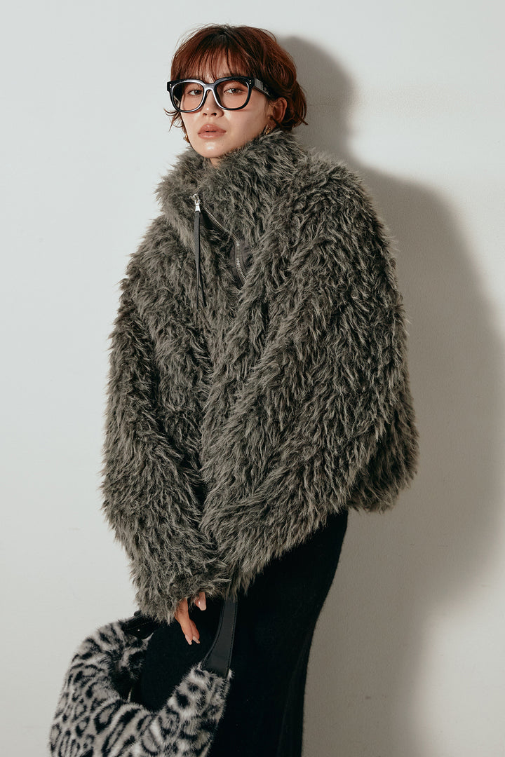 [SET]ミックスシープファースタンドブルゾン+ノースリーブニットロングワンピース(2set)