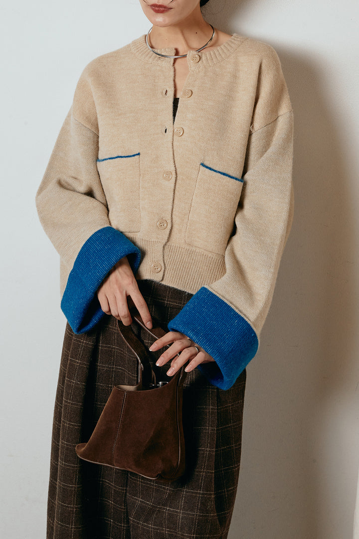 [SET]アルパカタッチダブルフェイスカーディガン+ウールライクチェックタックパンツ(2set)