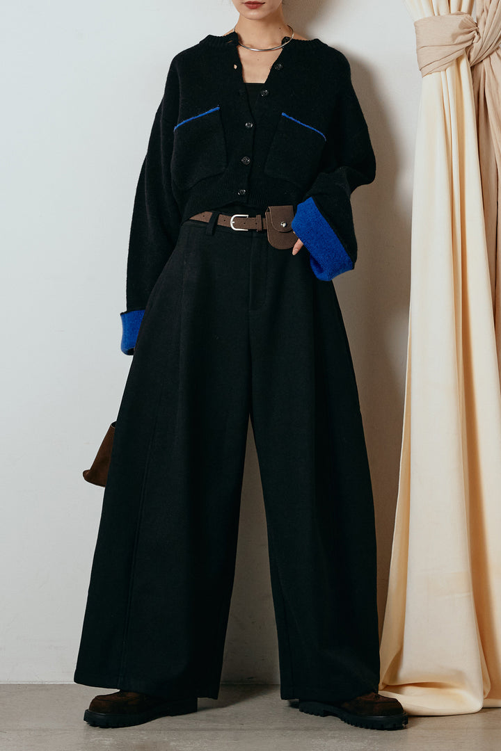 [SET]アルパカタッチダブルフェイスカーディガン+ポーチベルト付きカーブパンツ(2set)