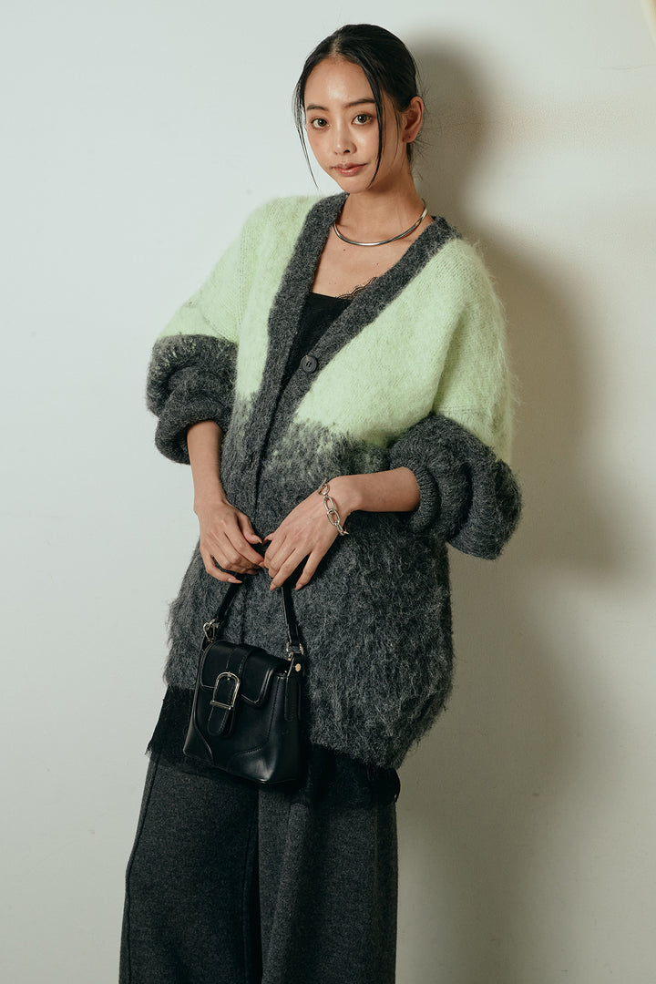 [SET]起毛グラデーションニットカーディガン+レース切り替えキャミソール(2set)