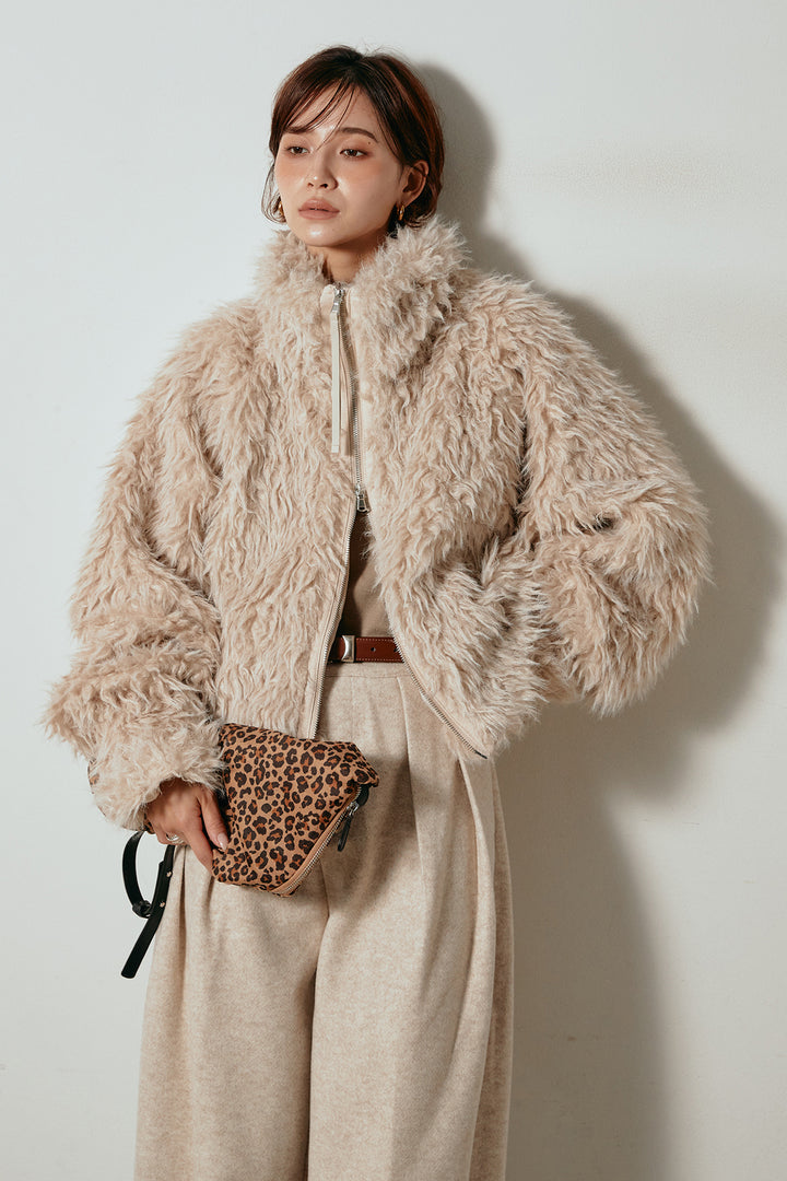 [SET]ミックスシープファースタンドブルゾン+フェイクウールタックトラウザーズパンツ(2set)