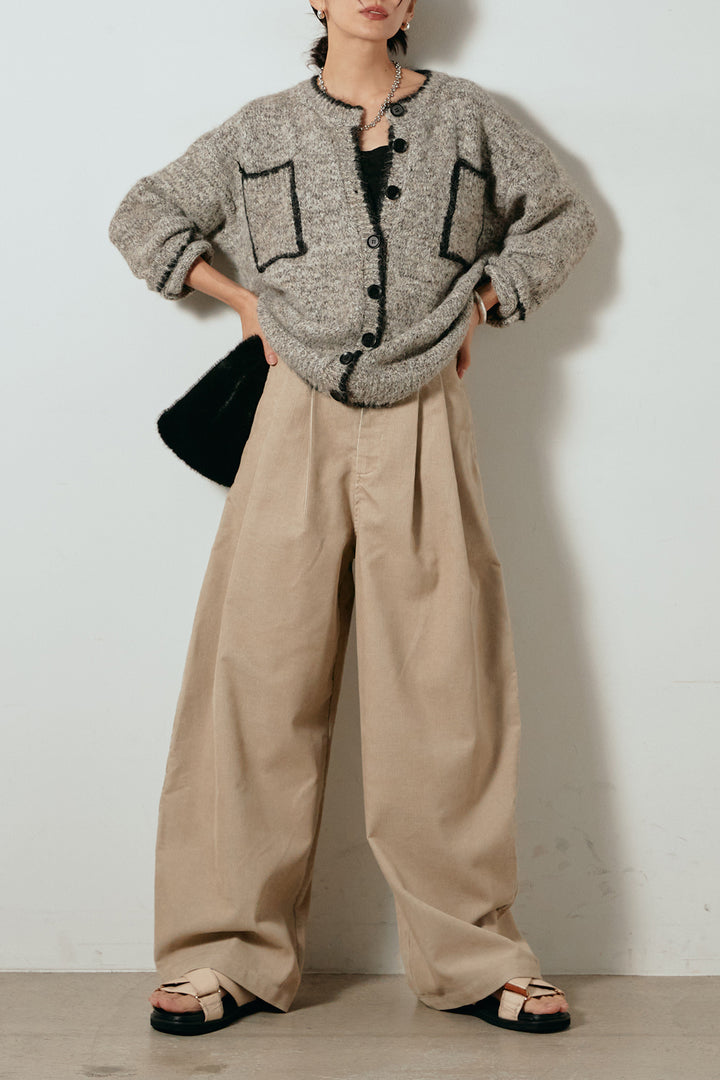 [SET]ミックスニットポケットカーディガン+フロントタック入りコーデュロイパンツ(2set)