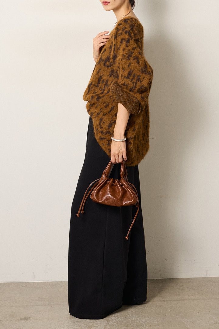 [SET]フラッフィーレオパードシャギーニット+サイドベルトパンツ(2set)