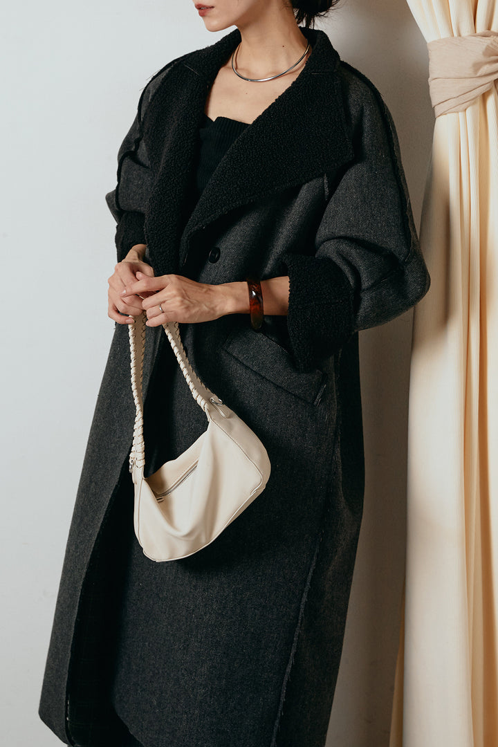 [SET]裏地ボアハイネックロングアウター+ウールライクチェックタックパンツ(2set)