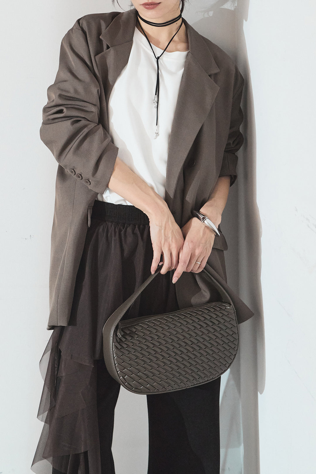 [SET]ルーズシルエットダブルテーラードジャケット+ストレッチロングTシャツ(2set)