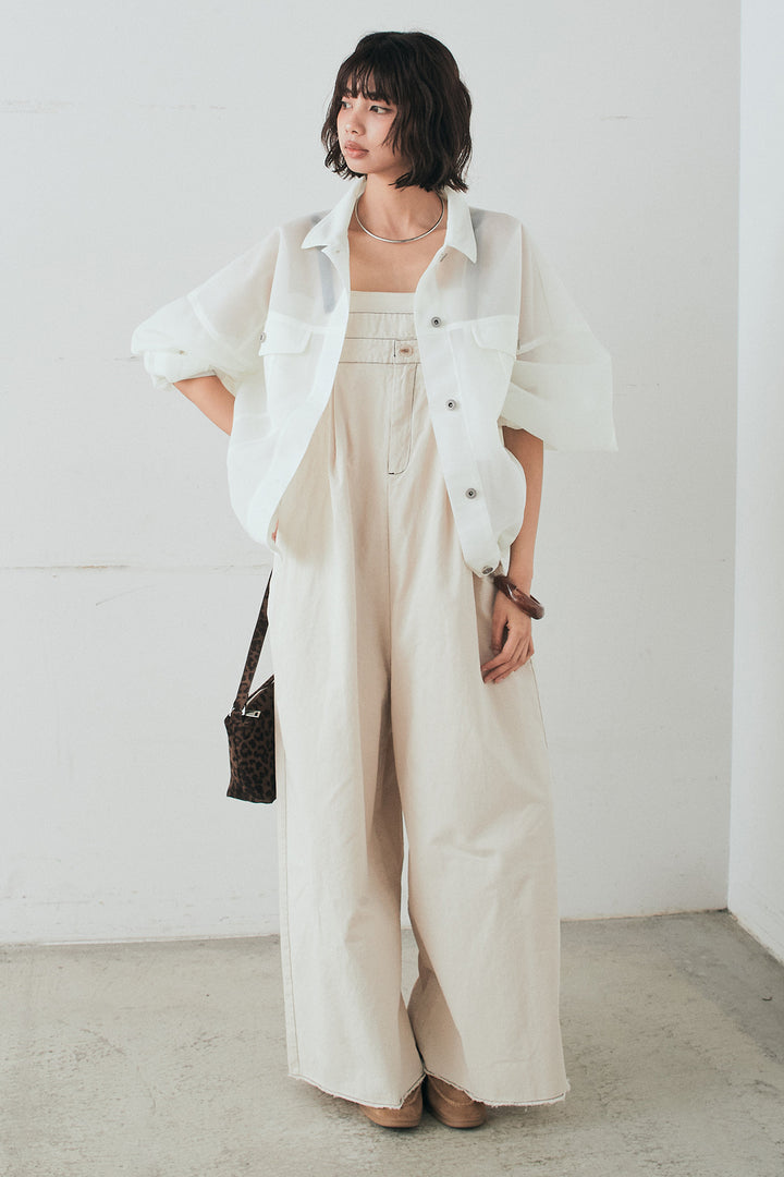 [SET]シアーダンボールサイドドロストジャケット+綿ツイルアシメサロペット(2set)