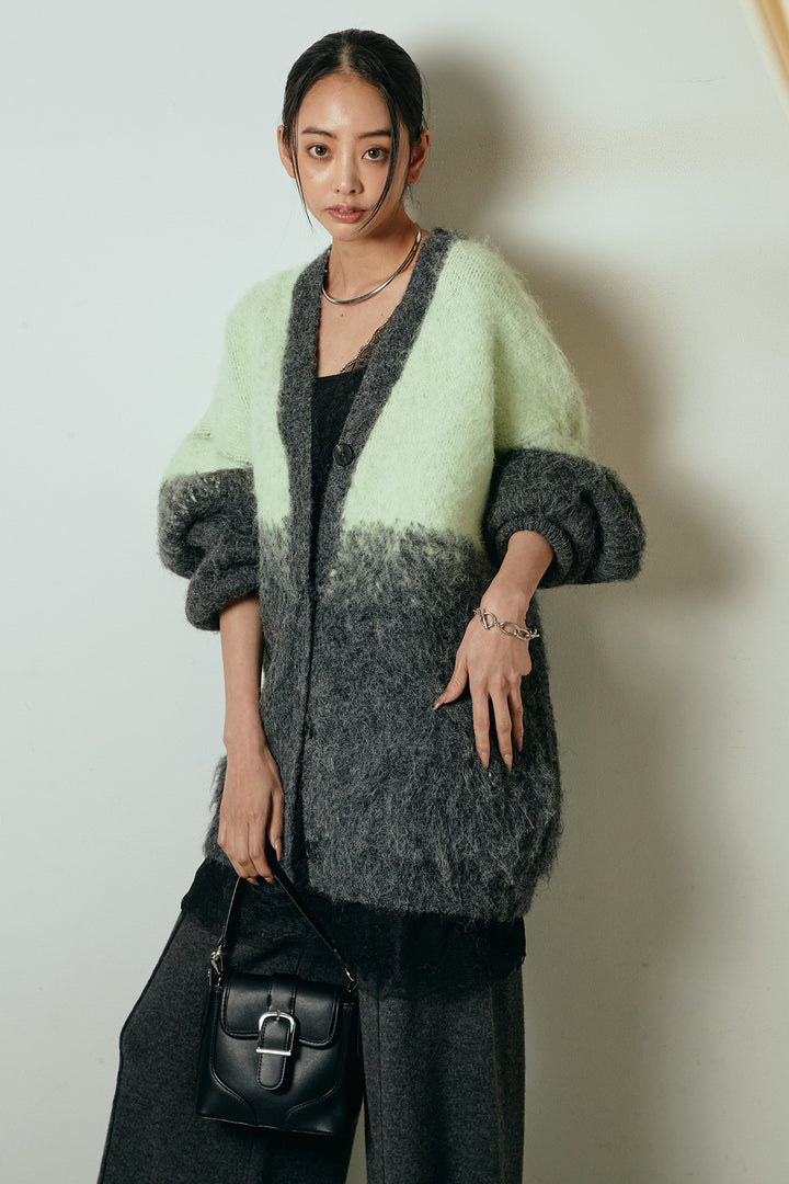 [SET]起毛グラデーションニットカーディガン+レース切り替えキャミソール(2set)