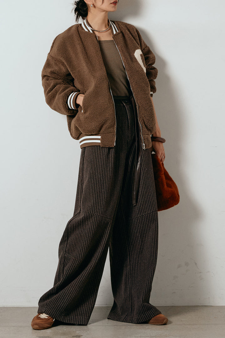 [SET]ロゴスタジャンボアブルゾン+レザーライク配色ストライプパンツ(2set)