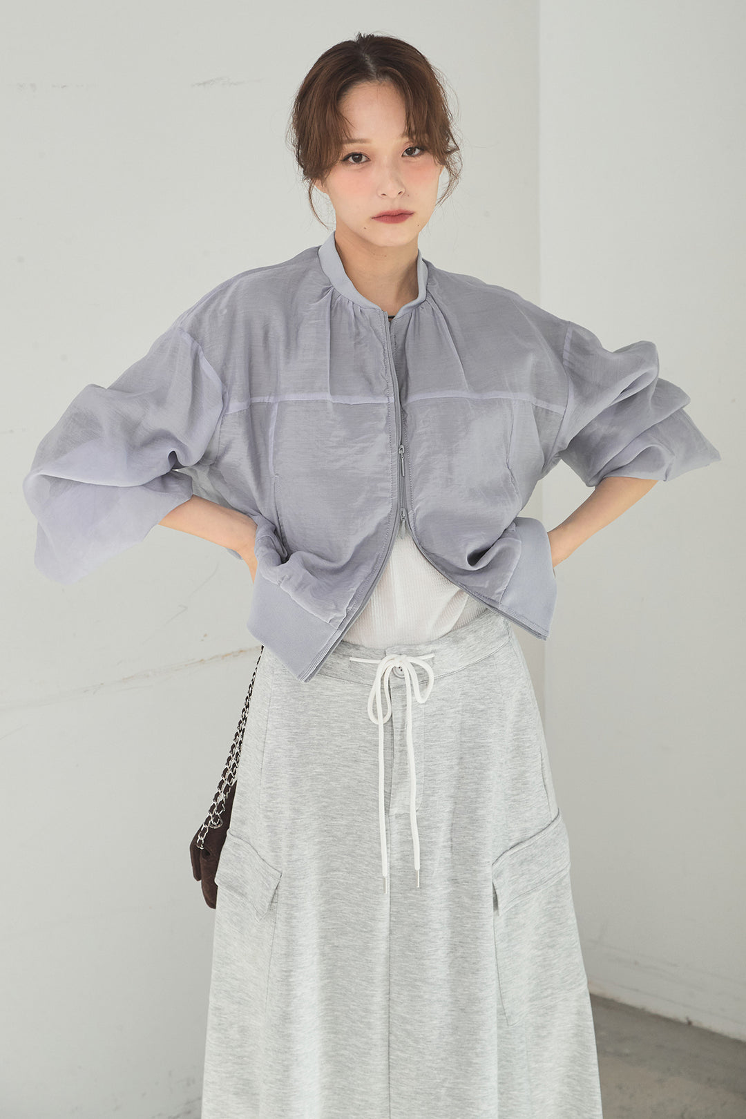 [SET]シアー×ポンチブルゾン+リラックススウェットスカート(2set)