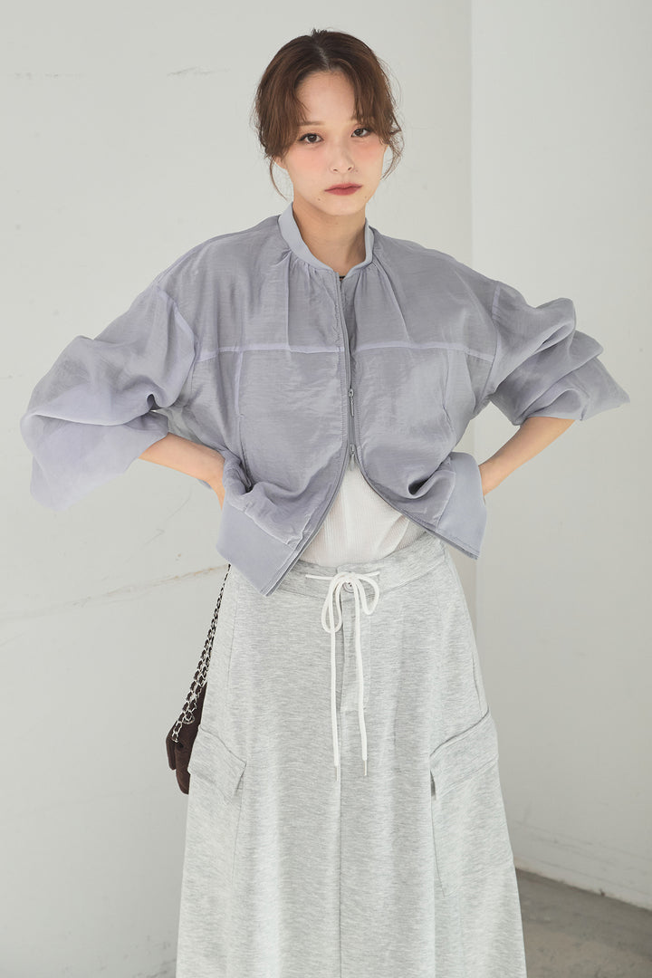 [SET]シアー×ポンチブルゾン+リラックススウェットスカート(2set)