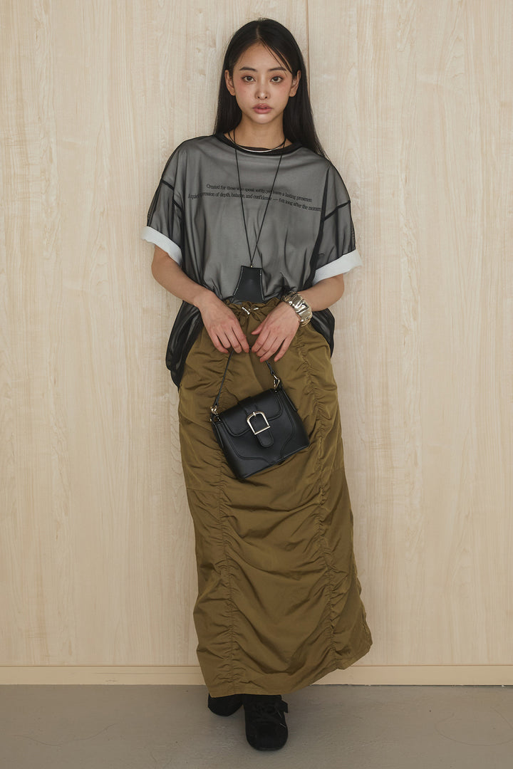 [SET]綿天竺Tシャツ×チュールトップス+ギャザーナロースカート(2set)
