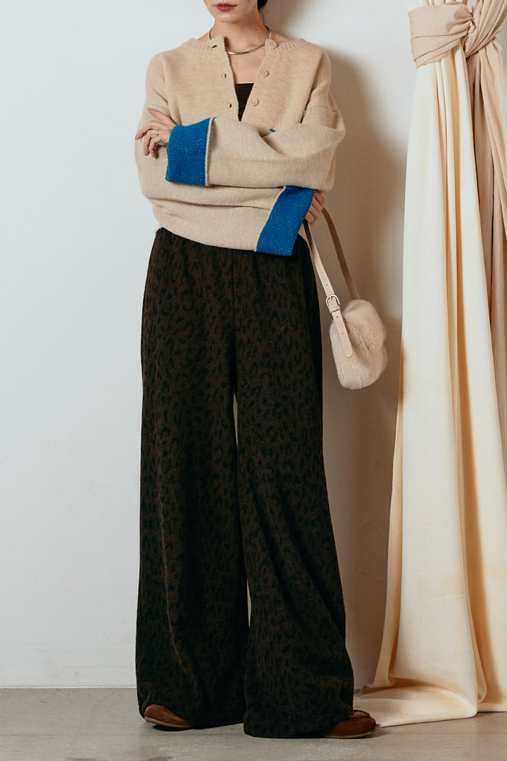 [SET]アルパカタッチダブルフェイスカーディガン+レオパードジャガードニットパンツ(2set)