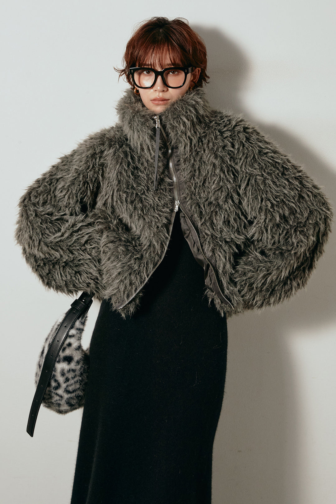 [SET]ミックスシープファースタンドブルゾン+ノースリーブニットロングワンピース(2set)