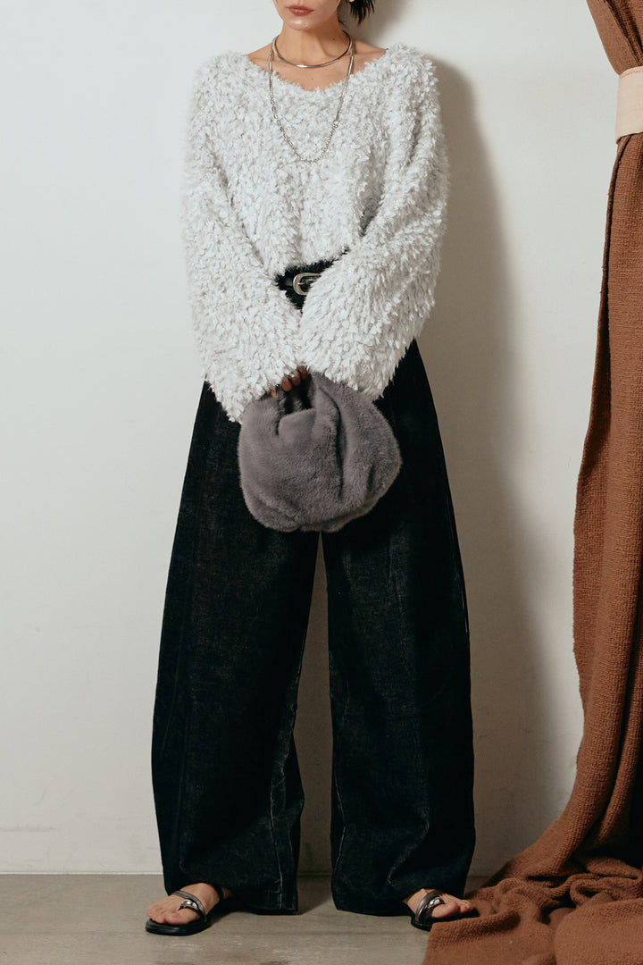 [SET]深Vネックチョウチョヤーンニットトップス+フロントタック入りコーデュロイパンツ(2set)