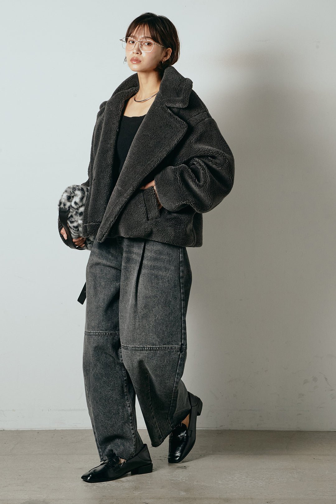 【2月中旬発送】
[SET]テディボアショートジャケット+加工デニムタックコクーンワイドパンツ(2set)