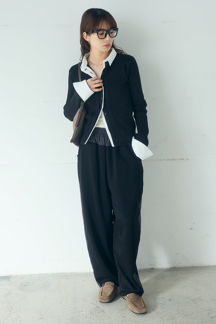 [SET]シャツドッキングボタンニットカーディガン+異素材切り替えスウェットパンツ(2set)